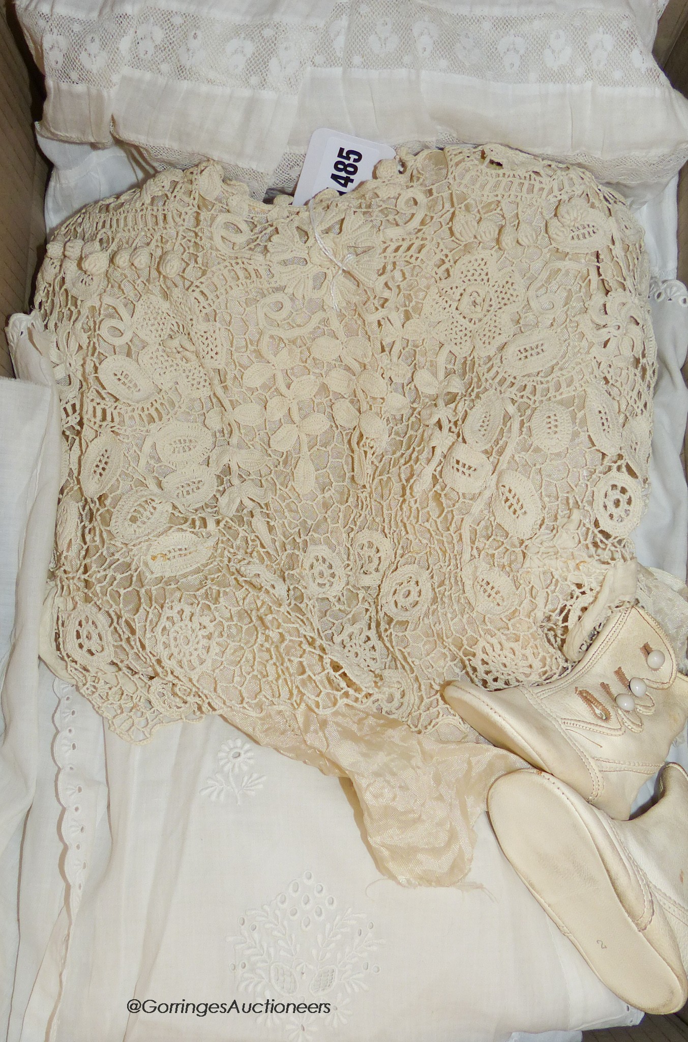 An Ayrshire christening gown, an Irish crochet lady's blouse etc